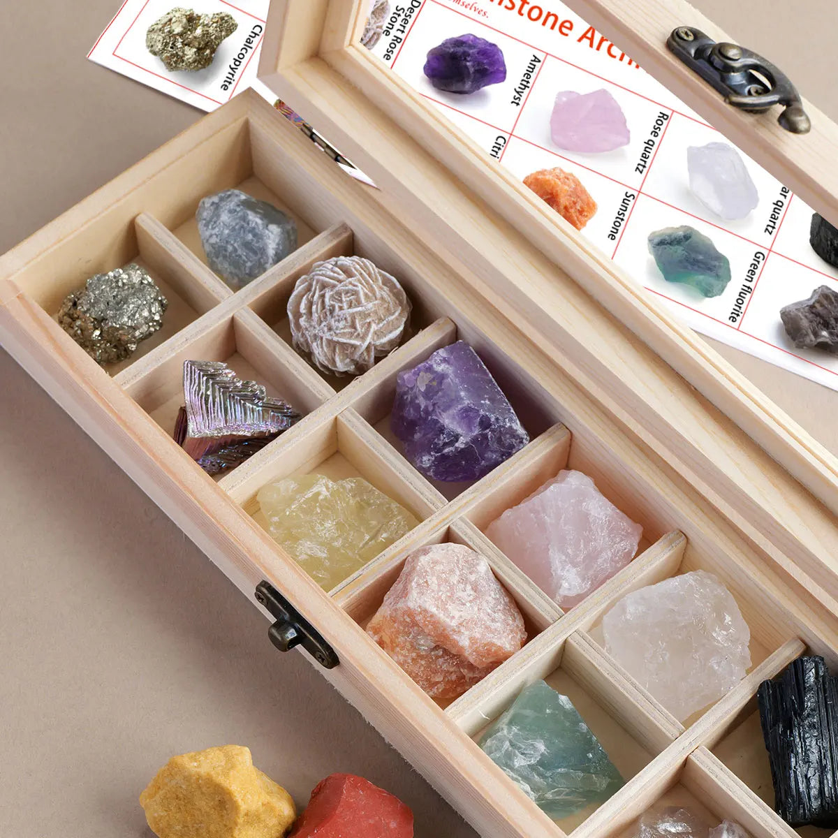 12pcs/box Natural Amethyst Quartz Crystal Raw Stone Wooden Box Gift Set Home Decor Collection