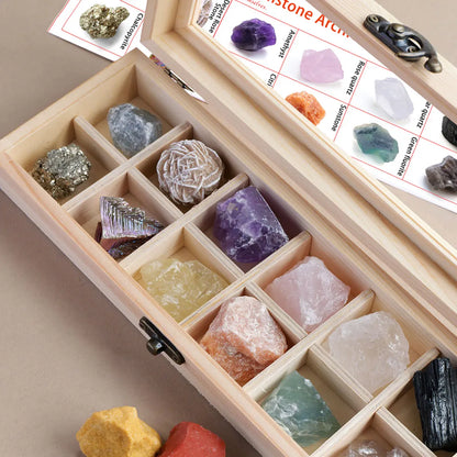 12pcs/box Natural Amethyst Quartz Crystal Raw Stone Wooden Box Gift Set Home Decor Collection