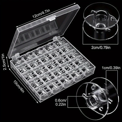 25 Piece Set of Mudder Plastic Sewing Machine Barrels with Sewing Machine Storage Box, Transparent, Used for Household Sewing AC