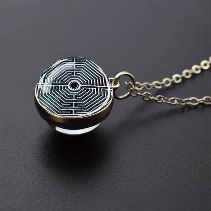 Sacred Geometry-Metatron's Cube Necklaces Sri Yantra Mandala Double Side Glass Ball Pendant Necklace Buddhist Yoga Jewelry Gift
