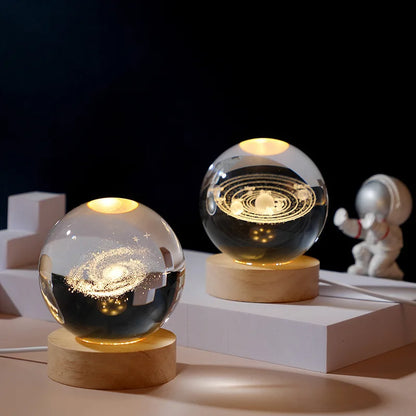 【Customized Link 】Creative Birthday Gifts 6cm Crystal Ball Night Lamp Laser Engraving USB Night Lights Home Bedroom Decroation