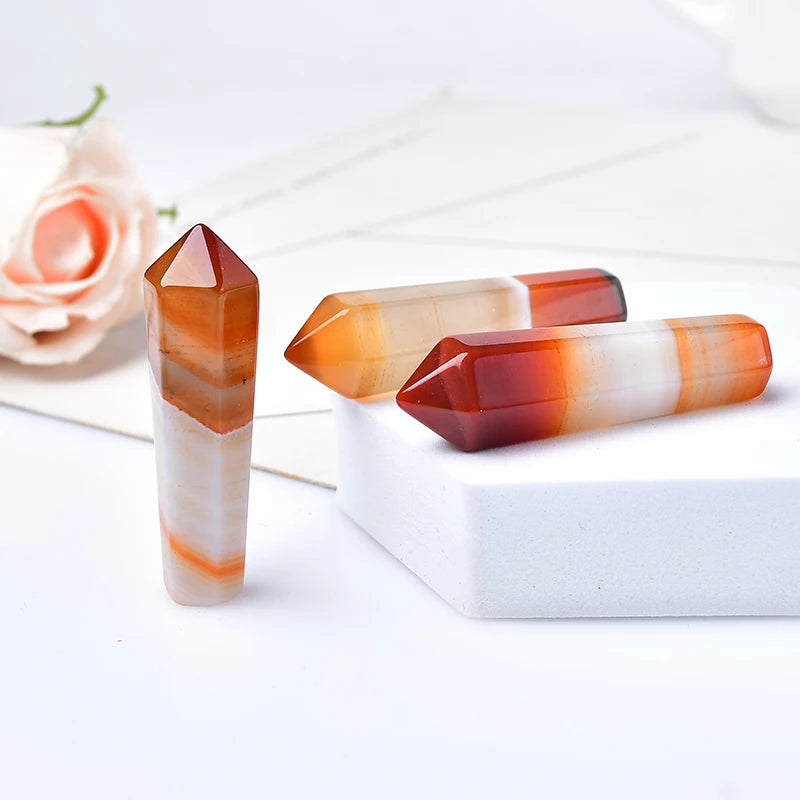 1PC Natural Carnelian Hexagonal Column Sardonyx Crystal Point Red Agate Healing Stone Tower Mineral Crystal Home Decoration