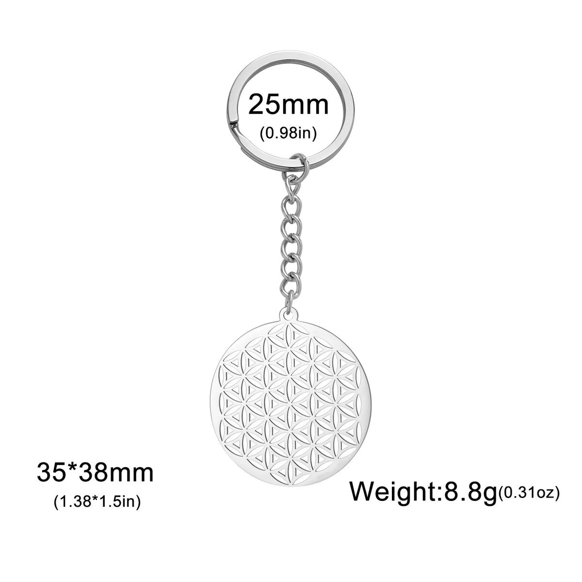Skyrim Flower of Life Round Key Chain Stainless Steel Gold Color Pendant for Bag Sacred Geometry Amulet Keyring Accessories Gift