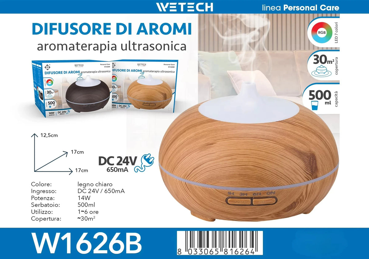 500ml Wood Grain Ultrasonic Aroma Diffuser, Essential Oil Humidifier with RGB 7 Colors Night Light, Quiet Timer Scent Machine for Bedroom Office Yoga Room Up to 30㎡