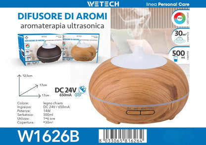 500ml Wood Grain Ultrasonic Aroma Diffuser, Essential Oil Humidifier with RGB 7 Colors Night Light, Quiet Timer Scent Machine for Bedroom Office Yoga Room Up to 30㎡