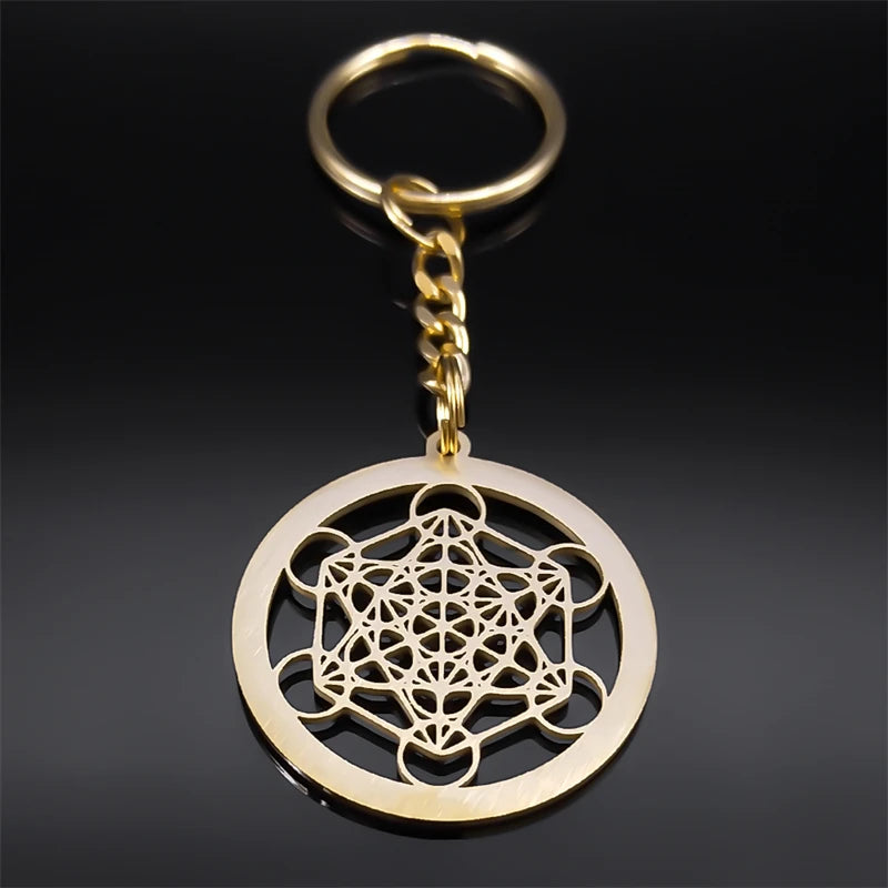Angel Seal Archangel Metatron Sacred Geometry Symbol Key Chain Stainless Steel Flower of Life Bag Charm Key Ring Holder K59S01