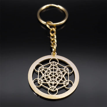 Angel Seal Archangel Metatron Sacred Geometry Symbol Key Chain Stainless Steel Flower of Life Bag Charm Key Ring Holder K59S01