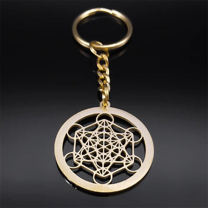 Angel Seal Archangel Metatron Sacred Geometry Symbol Key Chain Stainless Steel Flower of Life Bag Charm Key Ring Holder K59S01