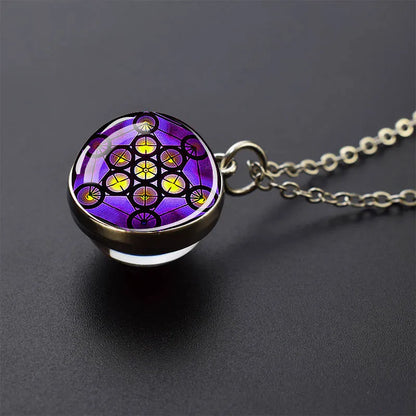 Sacred Geometry-Metatron's Cube Necklaces Sri Yantra Mandala Double Side Glass Ball Pendant Necklace Buddhist Yoga Jewelry Gift