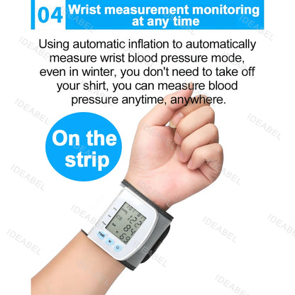 Voice Broadcast Smart LCD Screen Wrist Blood Pressure Monitor