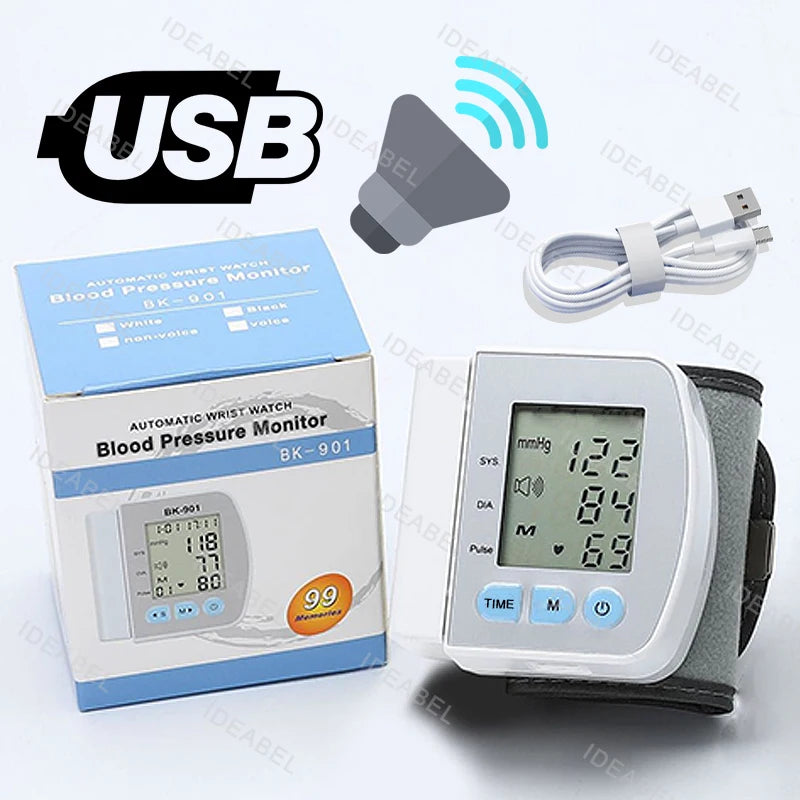 Voice Broadcast Smart LCD Screen Wrist Blood Pressure Monitor