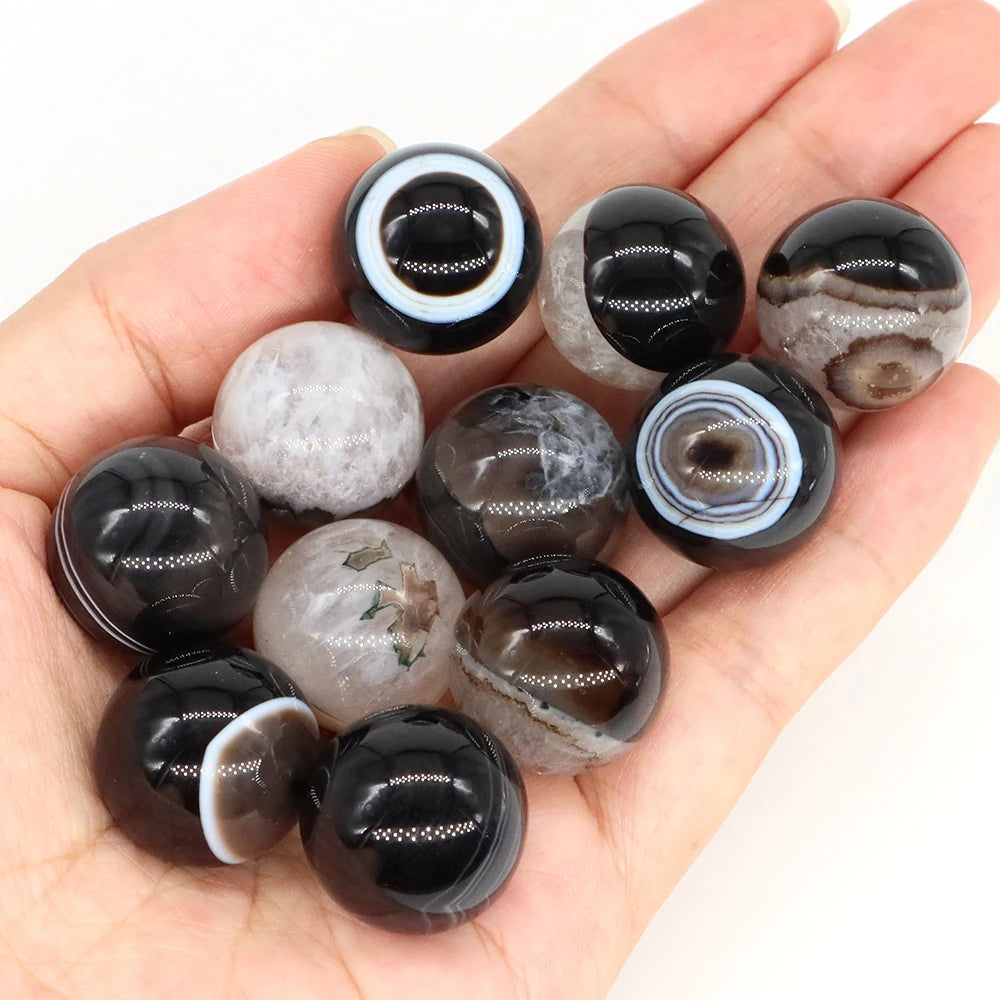 20mm Black Agate Balls Natural Stone Sphere Healing Crystal Amethyst Energy Globe for DIY Jewelry Specimen Collection Home Decor