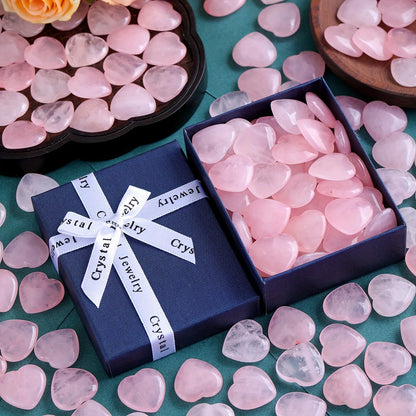 20/30/50PCS Rose Quartz Heart Natural Crystal Gift Set Polished Stones Healing Reiki Gemstone Valentine Gift For Women