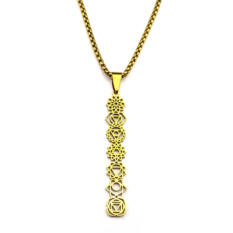 Yoga 7 Chakra Birth Flower Pendant Necklace for Women Girls Stainless Steel Gold Color Reiki Healing Amulet Jewelry Gift