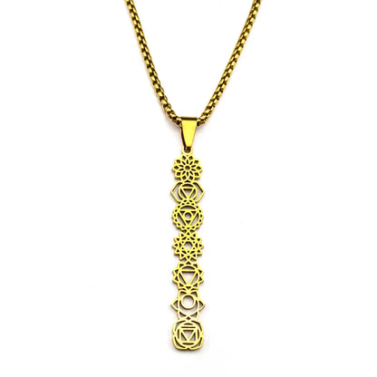 Yoga 7 Chakra Birth Flower Pendant Necklace for Women Girls Stainless Steel Gold Color Reiki Healing Amulet Jewelry Gift