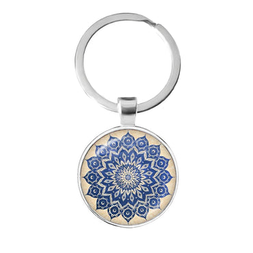 Charm Mandala Art Picture Keychain Henna Yoga Om Symbol Zen Buddhism 25mm Glass Cabochon Keyrings Keyholder For Women Men Gift
