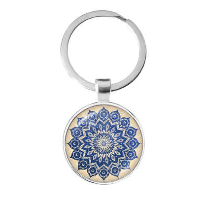 Charm Mandala Art Picture Keychain Henna Yoga Om Symbol Zen Buddhism 25mm Glass Cabochon Keyrings Keyholder For Women Men Gift
