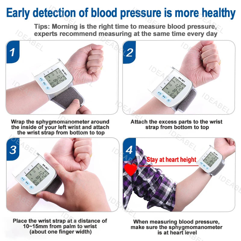 Voice Broadcast Smart LCD Screen Wrist Blood Pressure Monitor