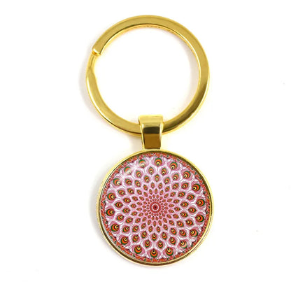 Charm Mandala Art Picture Keychain Henna Yoga Om Symbol Zen Buddhism 25mm Glass Cabochon Keyrings Keyholder For Women Men Gift