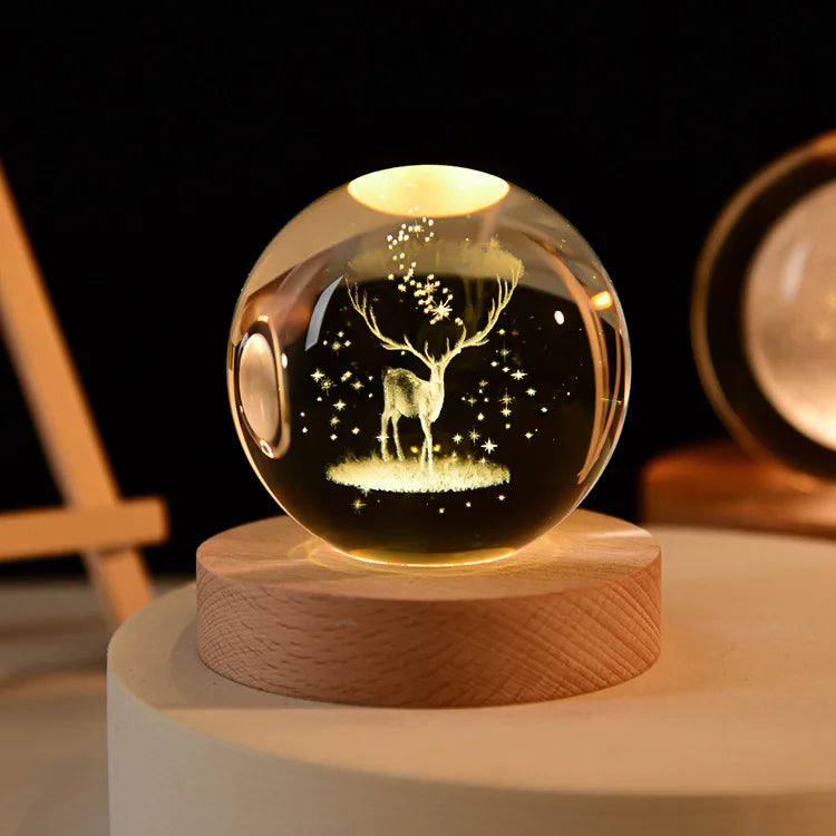 【Customized Link 】Creative Birthday Gifts 6cm Crystal Ball Night Lamp Laser Engraving USB Night Lights Home Bedroom Decroation