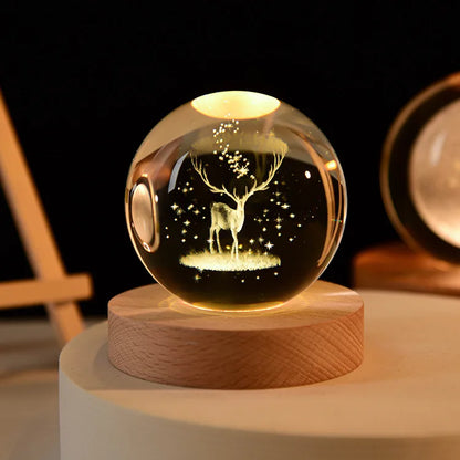 【Customized Link 】Creative Birthday Gifts 6cm Crystal Ball Night Lamp Laser Engraving USB Night Lights Home Bedroom Decroation