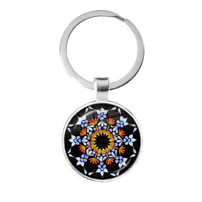 Charm Mandala Art Picture Keychain Henna Yoga Om Symbol Zen Buddhism 25mm Glass Cabochon Keyrings Keyholder For Women Men Gift