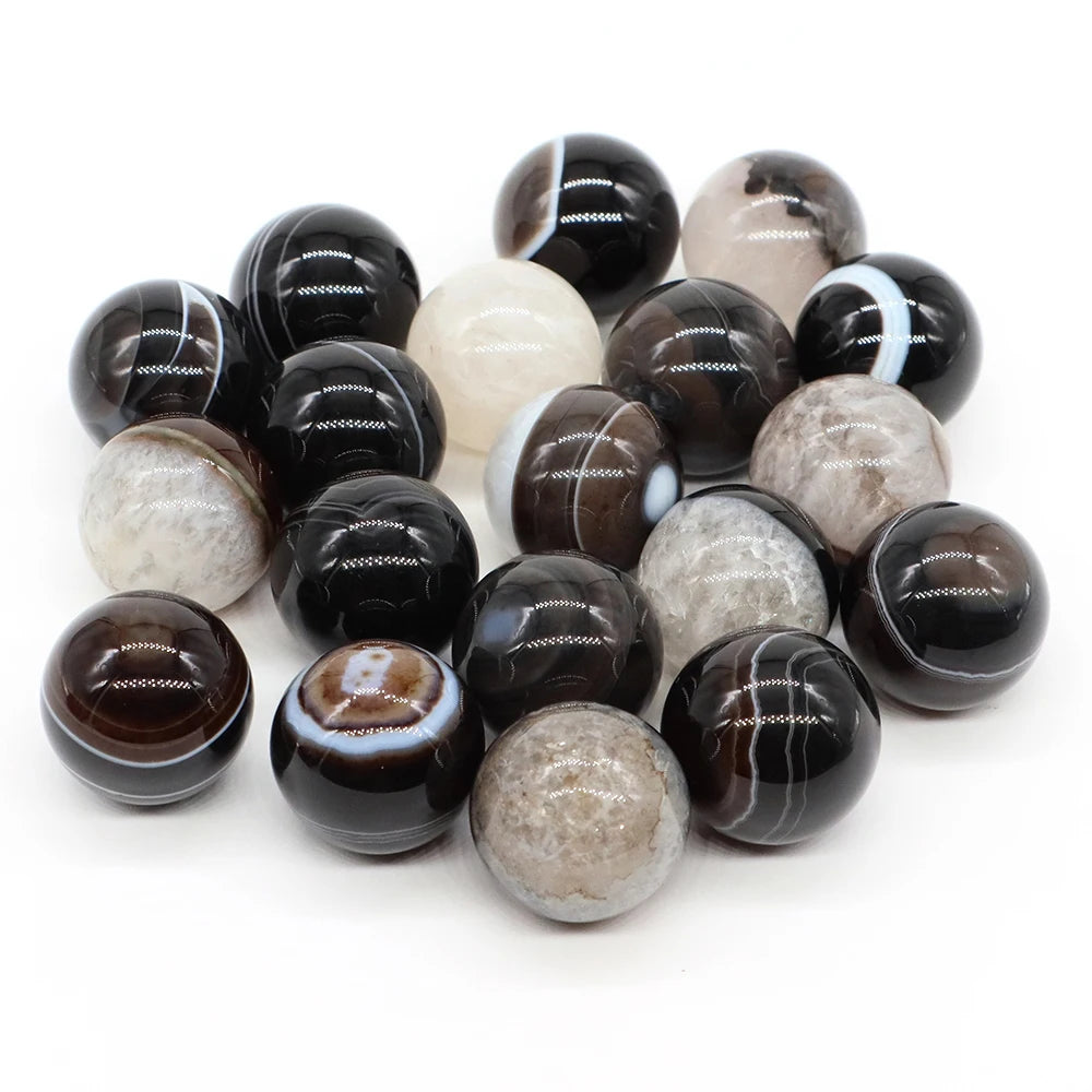 20mm Black Agate Balls Natural Stone Sphere Healing Crystal Amethyst Energy Globe for DIY Jewelry Specimen Collection Home Decor