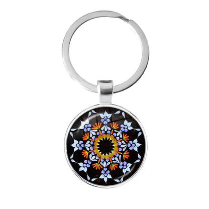 Charm Mandala Art Picture Keychain Henna Yoga Om Symbol Zen Buddhism 25mm Glass Cabochon Keyrings Keyholder For Women Men Gift