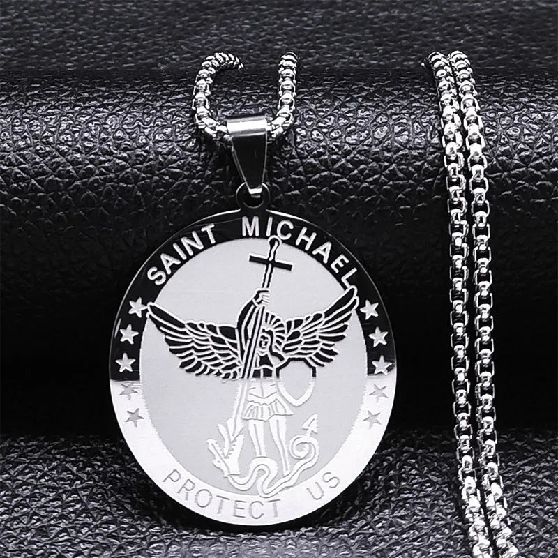 Seven Archangels Amulet Stainless Steel Necklaces Men Seal of Solomon Talisman Necklace Protection Jewelry Collar Hombre N1162S2