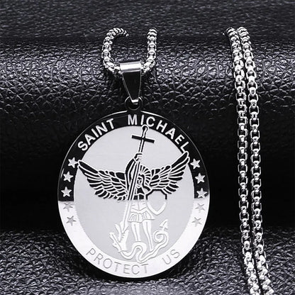 Seven Archangels Amulet Stainless Steel Necklaces Men Seal of Solomon Talisman Necklace Protection Jewelry Collar Hombre N1162S2