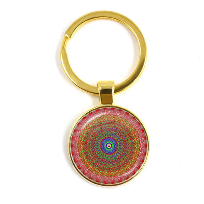 Charm Mandala Art Picture Keychain Henna Yoga Om Symbol Zen Buddhism 25mm Glass Cabochon Keyrings Keyholder For Women Men Gift