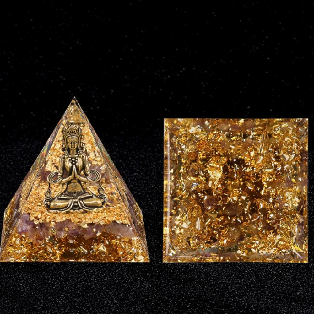 Natural Crystal Energy Generator Pyramid Buddha Lapis Lazuli Amethyst Reiki Healing Resin Pyramid Egyptian Room Decoration 6cm