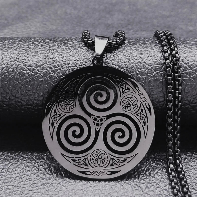Stainless Steel Witchcraft Vortex Necklace Silver Color Viking Triskelion Celtic Knot Spiral Triskele Necklace Jewelry N7062S02