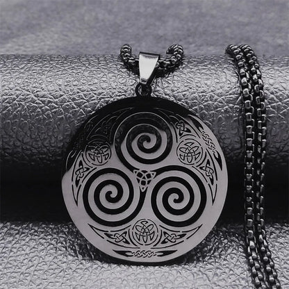 Stainless Steel Witchcraft Vortex Necklace Silver Color Viking Triskelion Celtic Knot Spiral Triskele Necklace Jewelry N7062S02