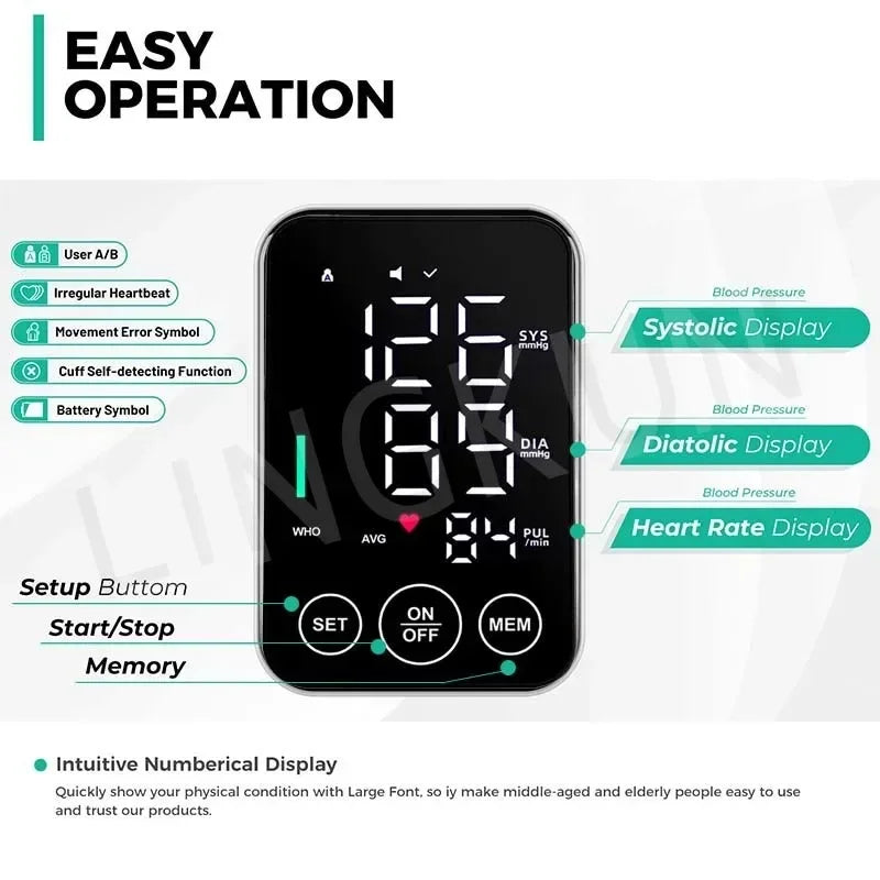 BP Monitor  New LED Blood Pressure Big Screen Broadcast Tonometer