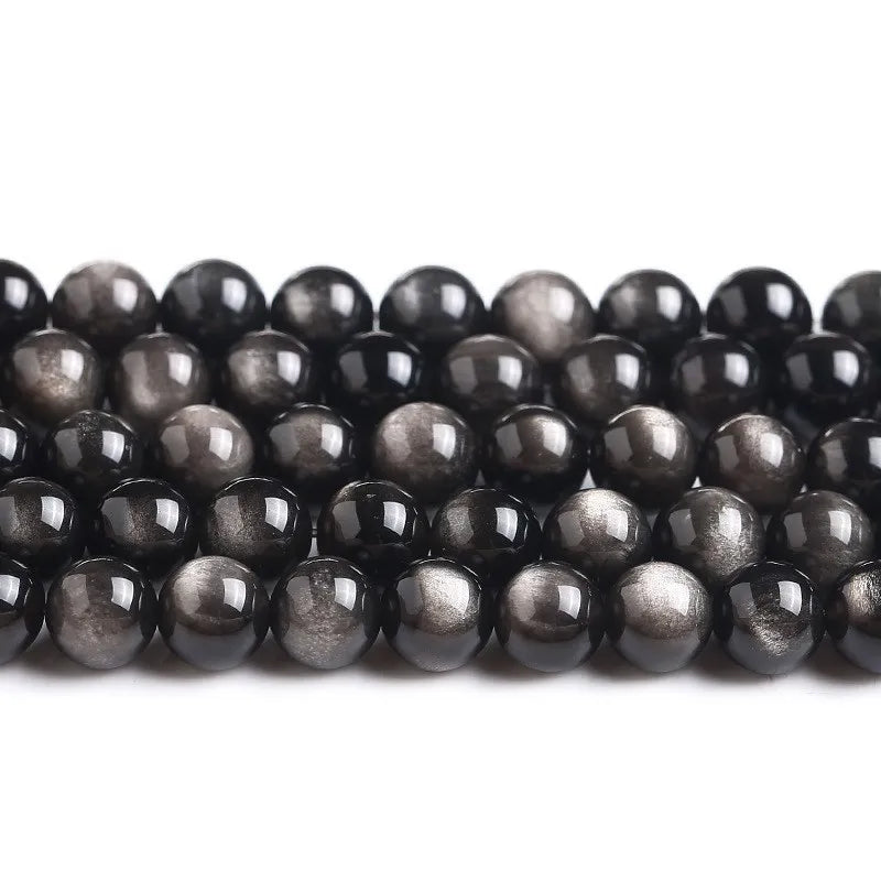 Natural Stone Golden Black Obsidian Bead Shinny Round Loose Gemstone Bead for Jewelry Making Diy Bracelet Necklace Accessory 15"