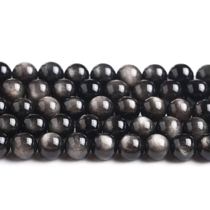 Natural Stone Golden Black Obsidian Bead Shinny Round Loose Gemstone Bead for Jewelry Making Diy Bracelet Necklace Accessory 15"