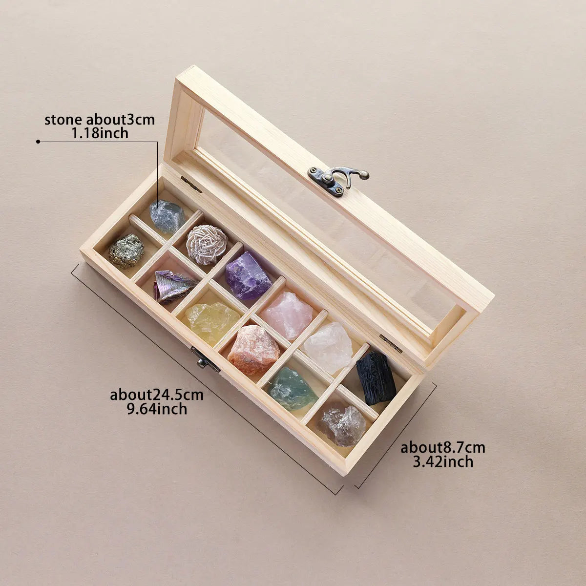 12pcs/box Natural Amethyst Quartz Crystal Raw Stone Wooden Box Gift Set Home Decor Collection