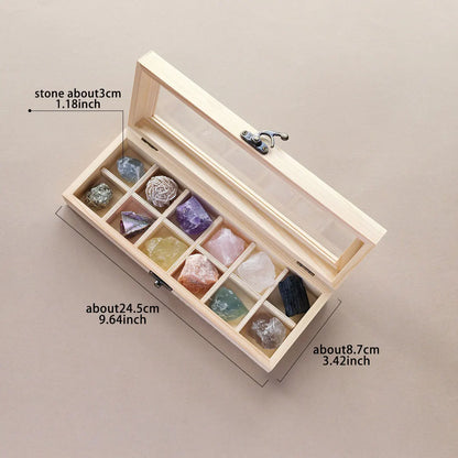 12pcs/box Natural Amethyst Quartz Crystal Raw Stone Wooden Box Gift Set Home Decor Collection
