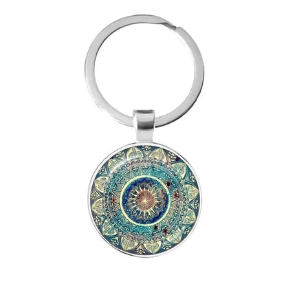 Charm Mandala Art Picture Keychain Henna Yoga Om Symbol Zen Buddhism 25mm Glass Cabochon Keyrings Keyholder For Women Men Gift