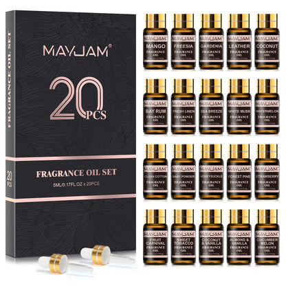 MAYJAM Christmas Gift Set 20pcs Fragrance Oil Coconut & Vanilla Baby Powder Freesia Leather Watermelon Cucumber Melon Aroma Oil
