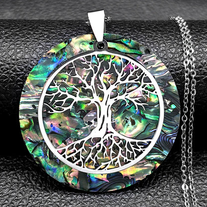 Tree of Life Stainless Steel Abalone Shell Natural Necklace Chain Gold Color Necklaces Mother Pearl Shell Boho Jewelry Collar NX