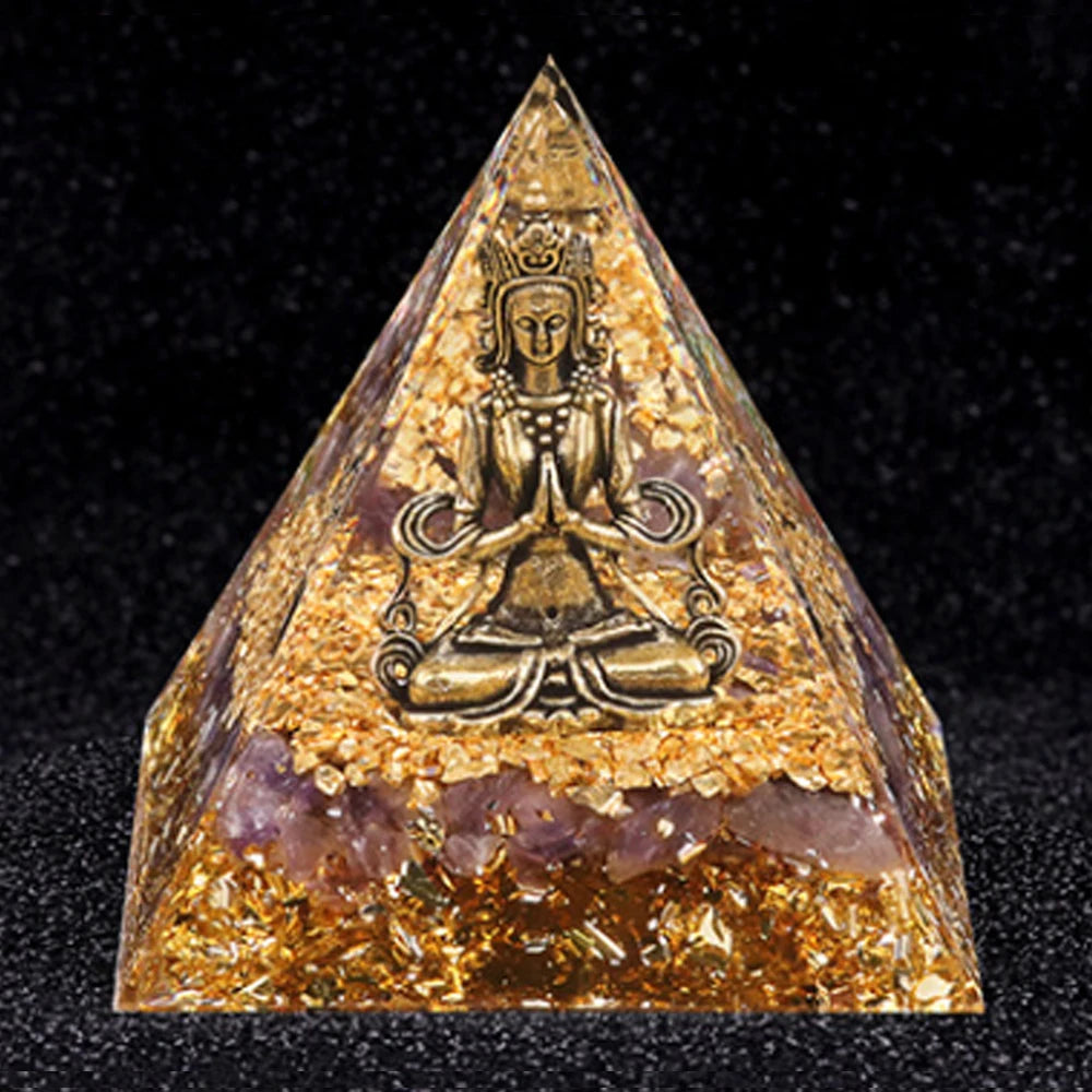 Natural Crystal Energy Generator Pyramid Buddha Lapis Lazuli Amethyst Reiki Healing Resin Pyramid Egyptian Room Decoration 6cm