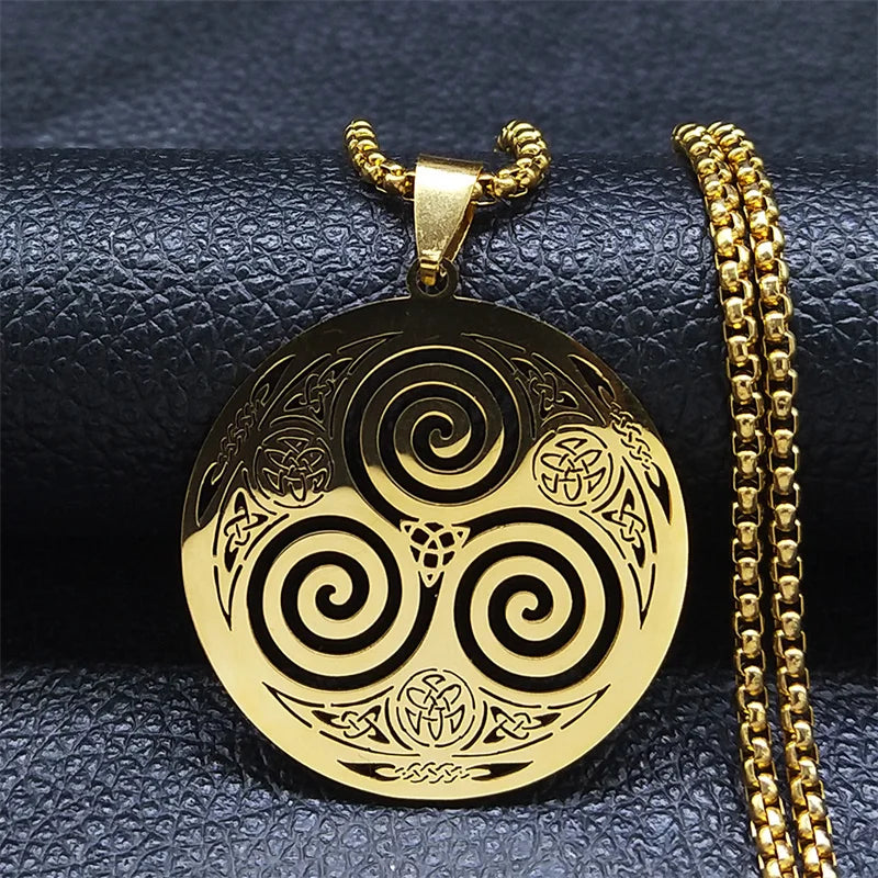 Stainless Steel Witchcraft Vortex Necklace Silver Color Viking Triskelion Celtic Knot Spiral Triskele Necklace Jewelry N7062S02