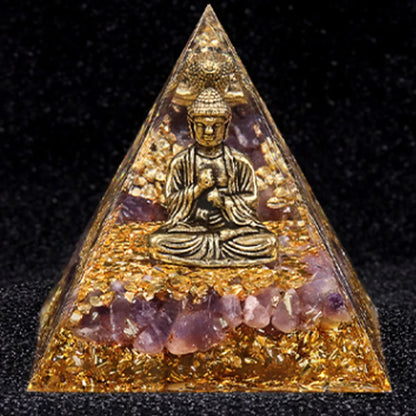 Natural Crystal Energy Generator Pyramid Buddha Lapis Lazuli Amethyst Reiki Healing Resin Pyramid Egyptian Room Decoration 6cm