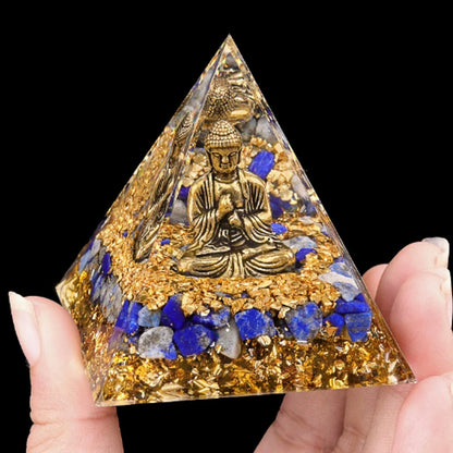 Natural Crystal Energy Generator Pyramid Buddha Lapis Lazuli Amethyst Reiki Healing Resin Pyramid Egyptian Room Decoration 6cm