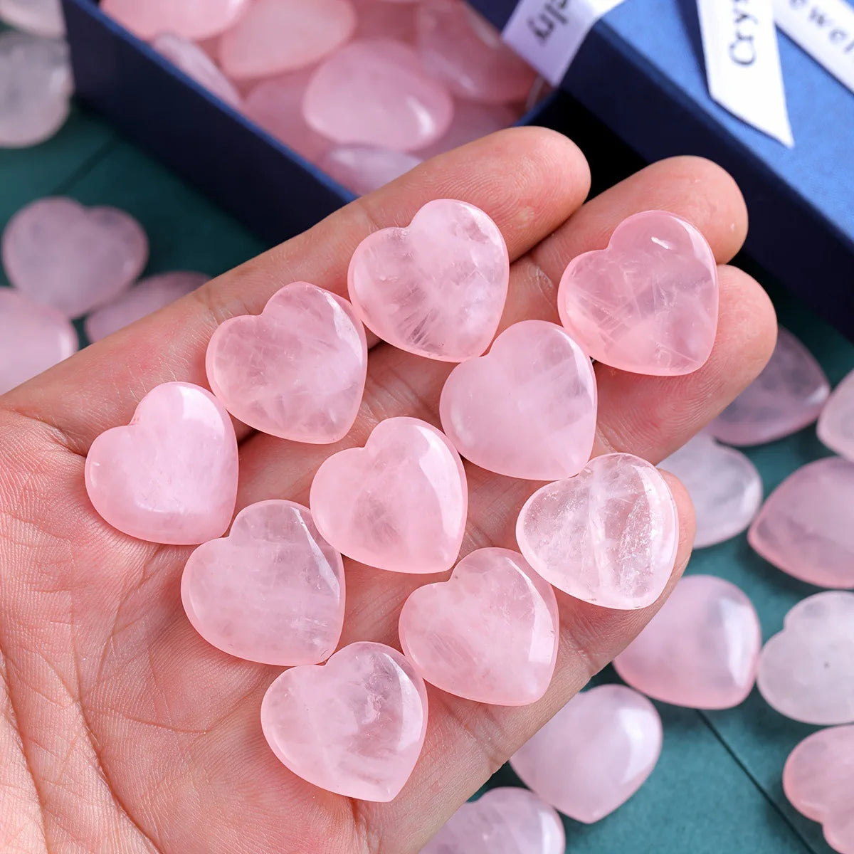 20/30/50PCS Rose Quartz Heart Natural Crystal Gift Set Polished Stones Healing Reiki Gemstone Valentine Gift For Women