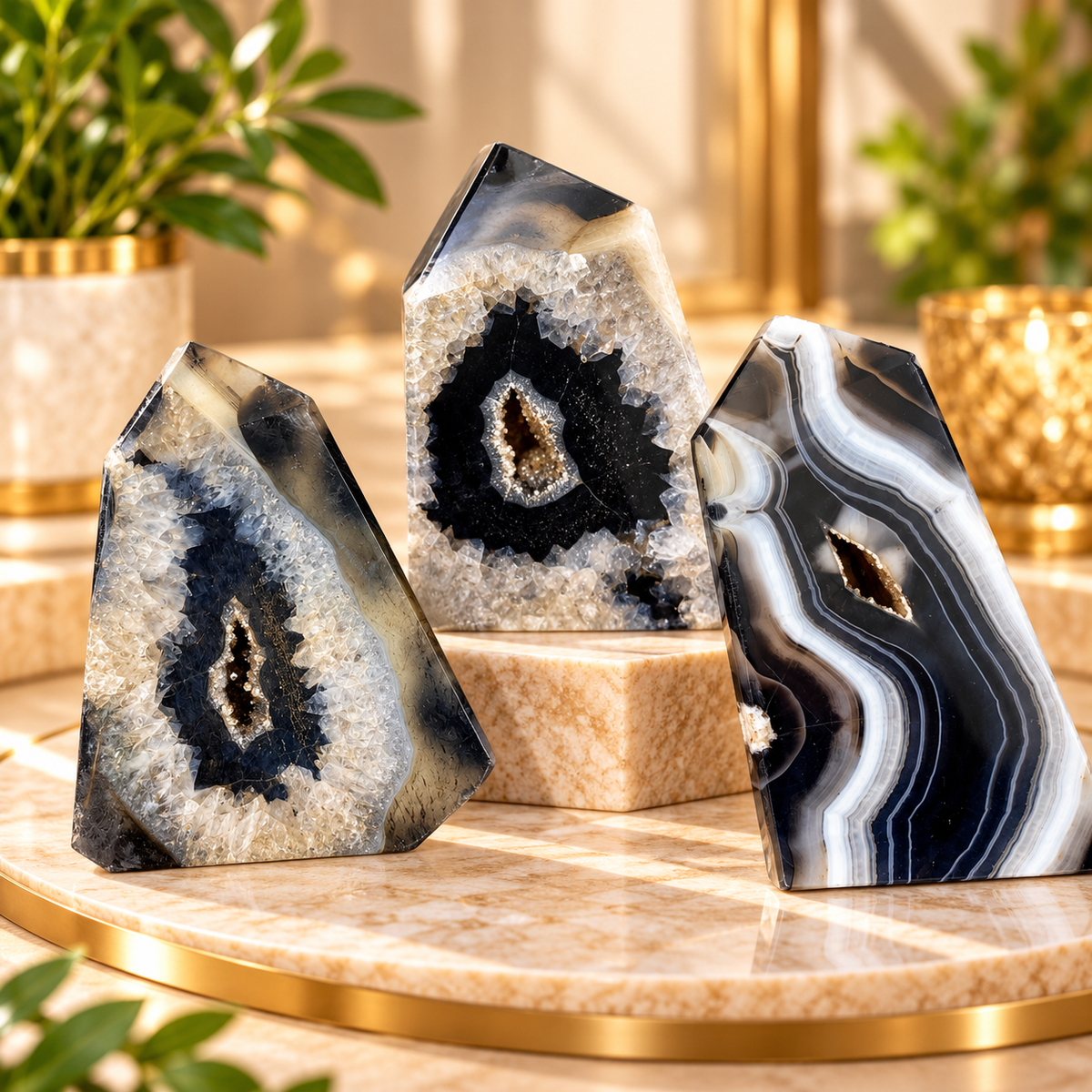 Natural Black Onyx Agate Geode – Crystal Stone