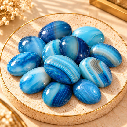 Blue Banded Agate Cabochons – 5 Pieces