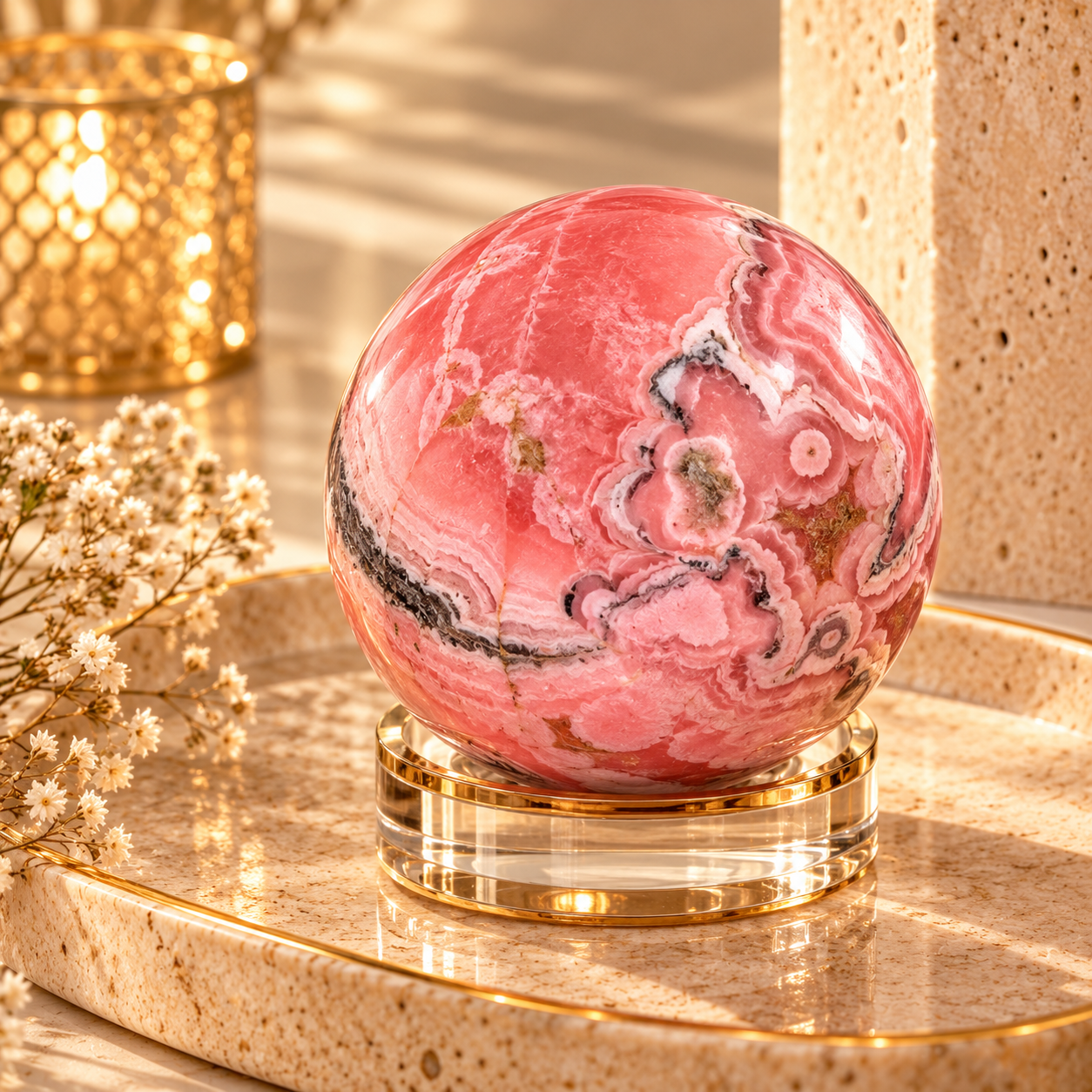 Rhodochrosite Sphere – Natural Pink Elegance